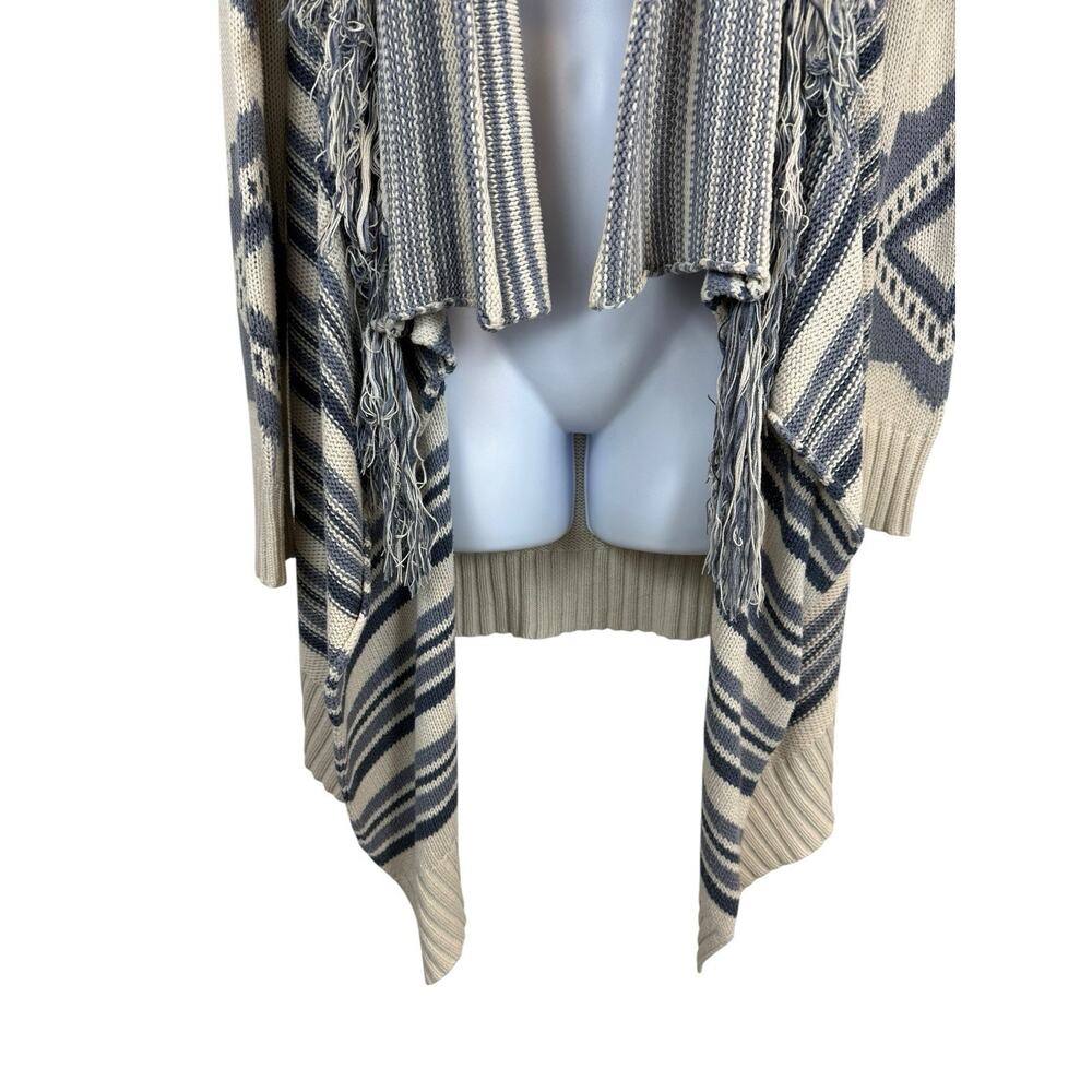 PJ Salvage Sweater Womens Medium Blue Open Front Fringe Cardigan Boho Western - Picture 3 of 14